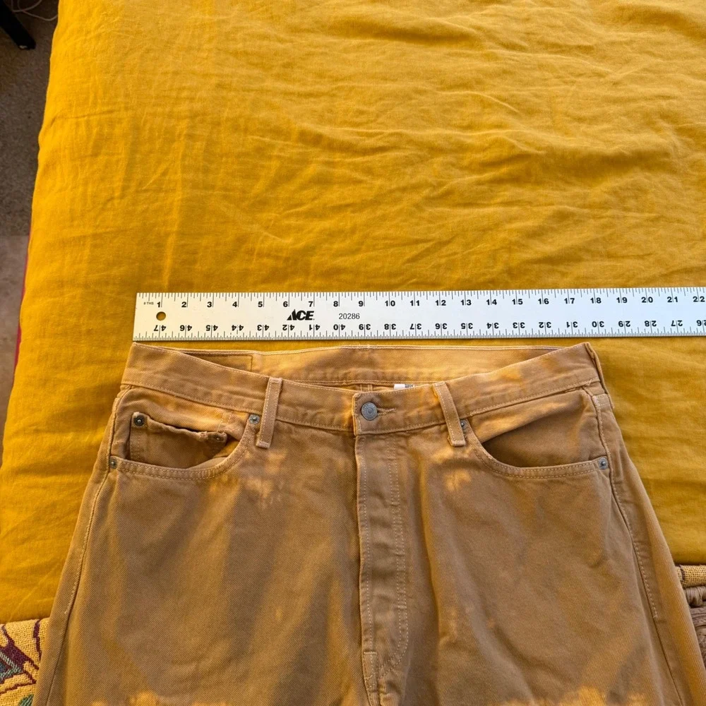 Levis 501 Original Fit Jeans Mens 36x30 Tan Brown‎ Bleach Wash Custom Distressed